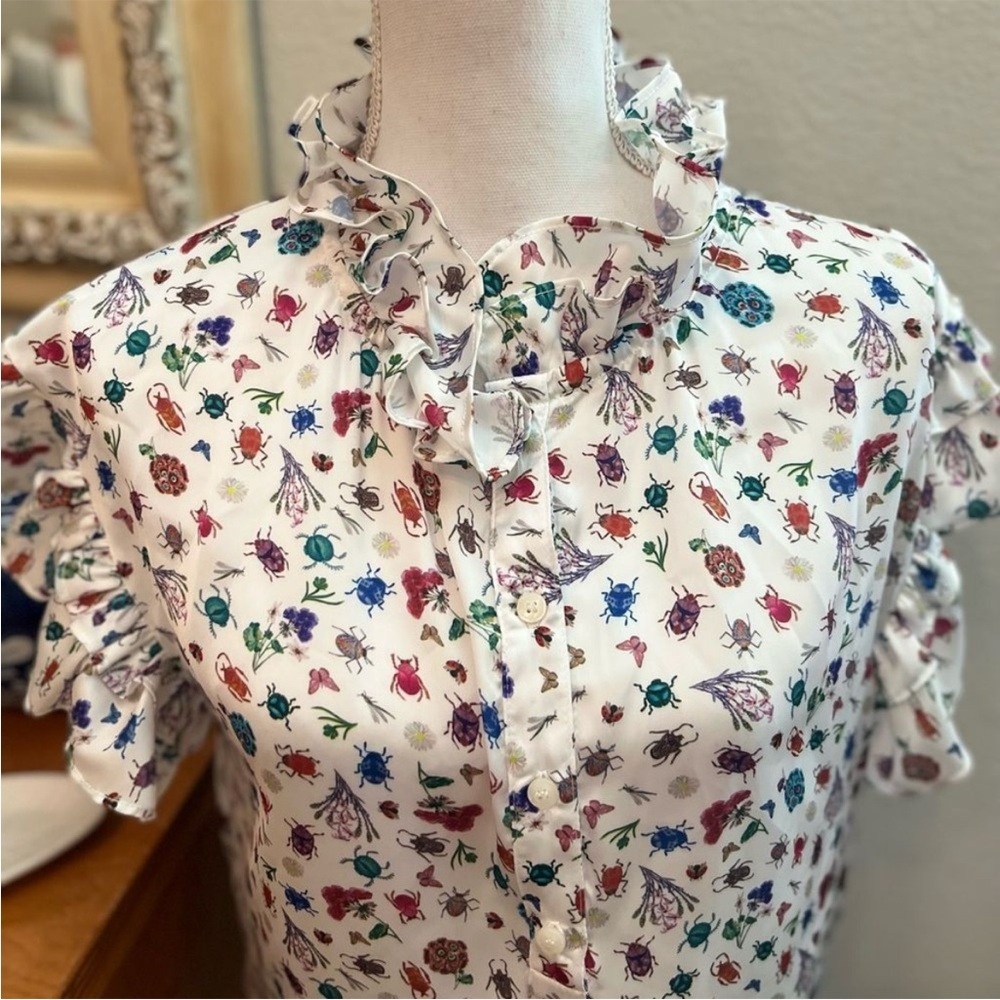 Koch Insect Floral Ruffle Sleeve Blouse - Picture 3 of 12